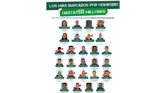 Antioquia publica cartel de los más buscados por homicidio y ofrece hasta $50 millones de recompensa